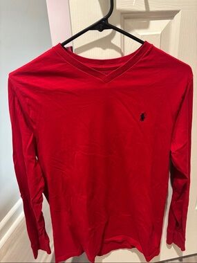 Polo by Ralph Lauren Red V-Neck Long Sleeve with Navy Pony